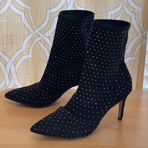 Charles David Black Studded Heeled Short Boots Sz 7.5 Stiletto 3” Heels Pointed